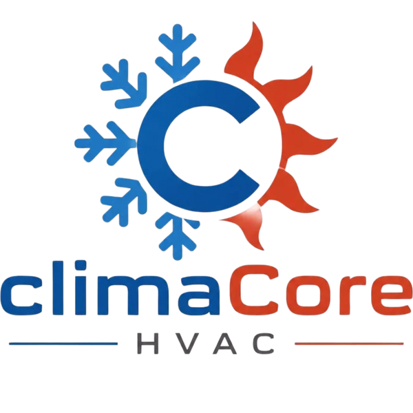 Logo of climaCore HVAC featuring a blue snowflake and red sun.