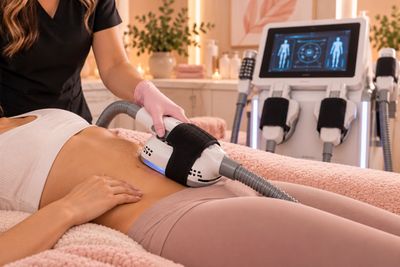 Non-invasive body contouring treatment being performed.
