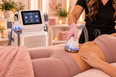 Body contouring treatment in progress.