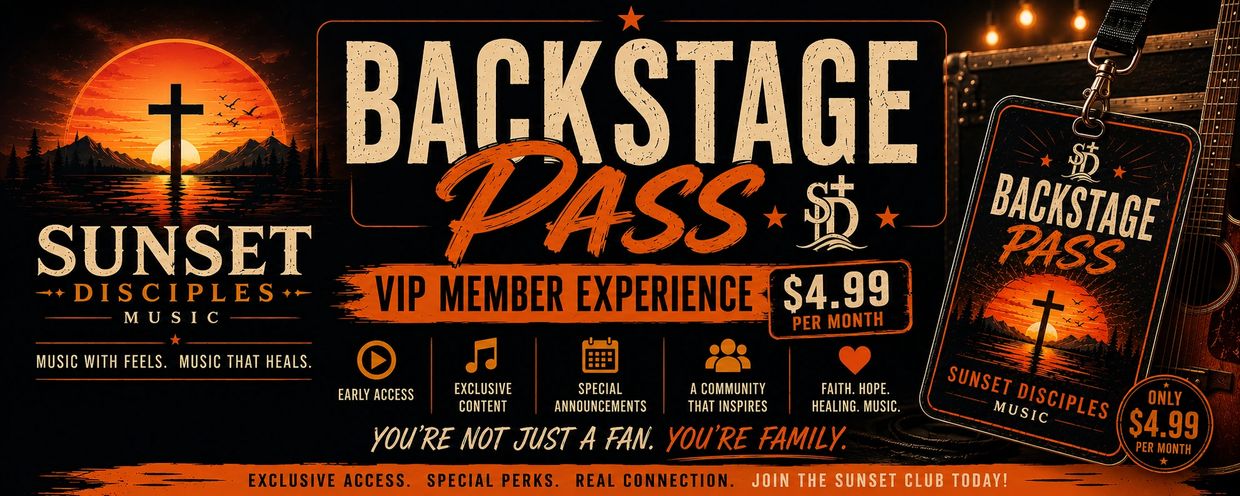 Sunset Disciples Backstage Pass VIP membership for $4.99/month with exclusive music perks.