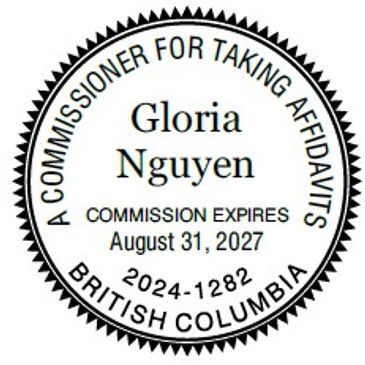 As of September 1, 2024 I am authorized Commissioner for Taking Affidavits for BC (aka Commissioner