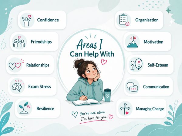 Illustration of a girl with areas she can help with.