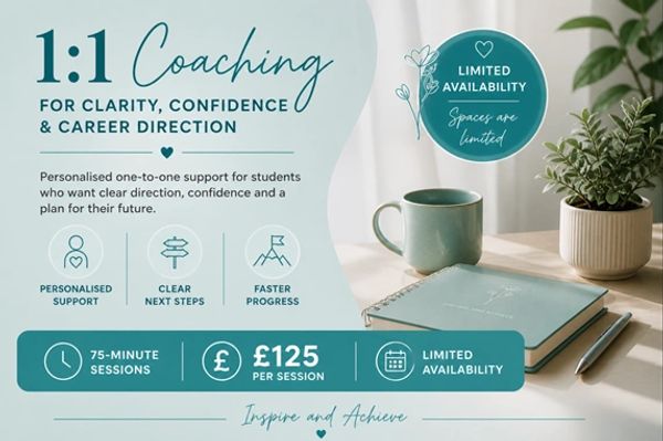 Ad for 1:1 coaching sessions for students focused on clarity, confidence, and career direction.