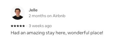 Positive Airbnb review praising a wonderful stay.