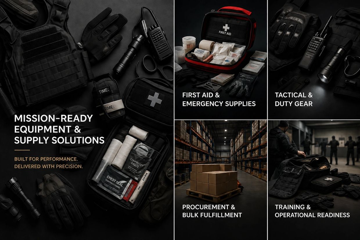 Mission-ready tactical gear, first aid kits, and bulk supplies for operational readiness.