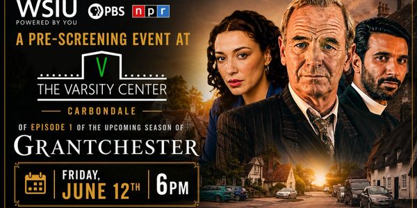 Promotional poster for Grantchester pre-screening event at The Varsity Center.