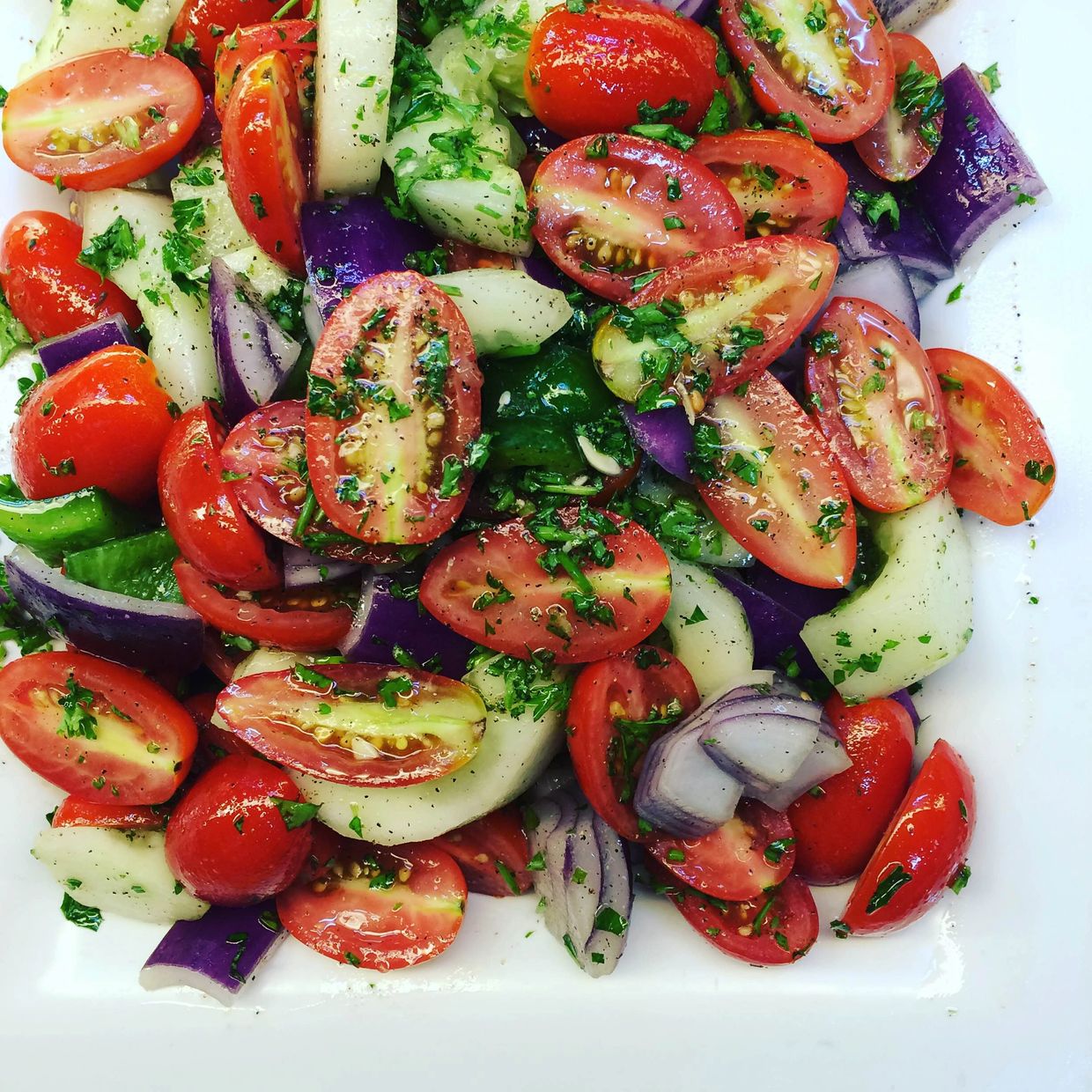 Vegetable salad with tomatoes.