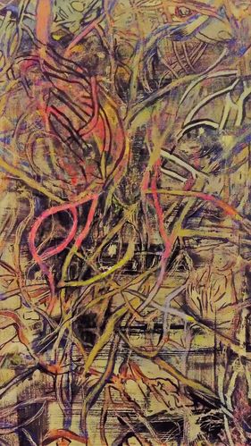 L'Evasion : Oil and Encaustic on Canvas
50" x 28"  