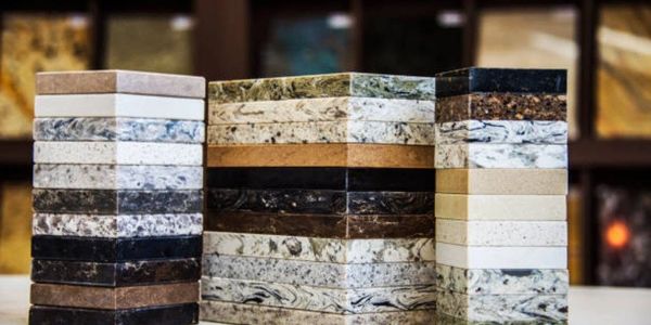 Quartz countertop color selection blocks.