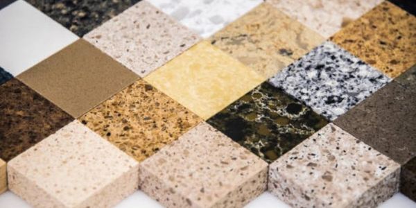 Non-porous granite countertop color selection squares.