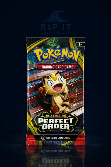 Pack of Pokémon Perfect Order trading cards featuring Meowth.