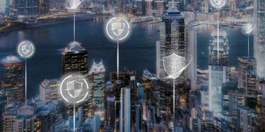 Cyber security working in a city.