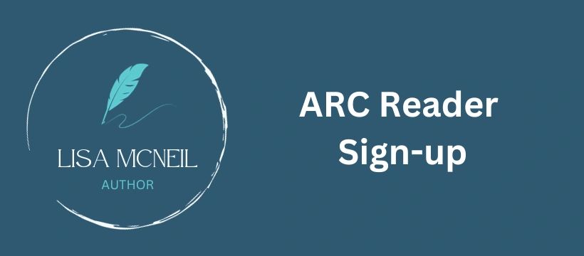 Author logo with words ARC Reader Sign Up on a dark teal background.