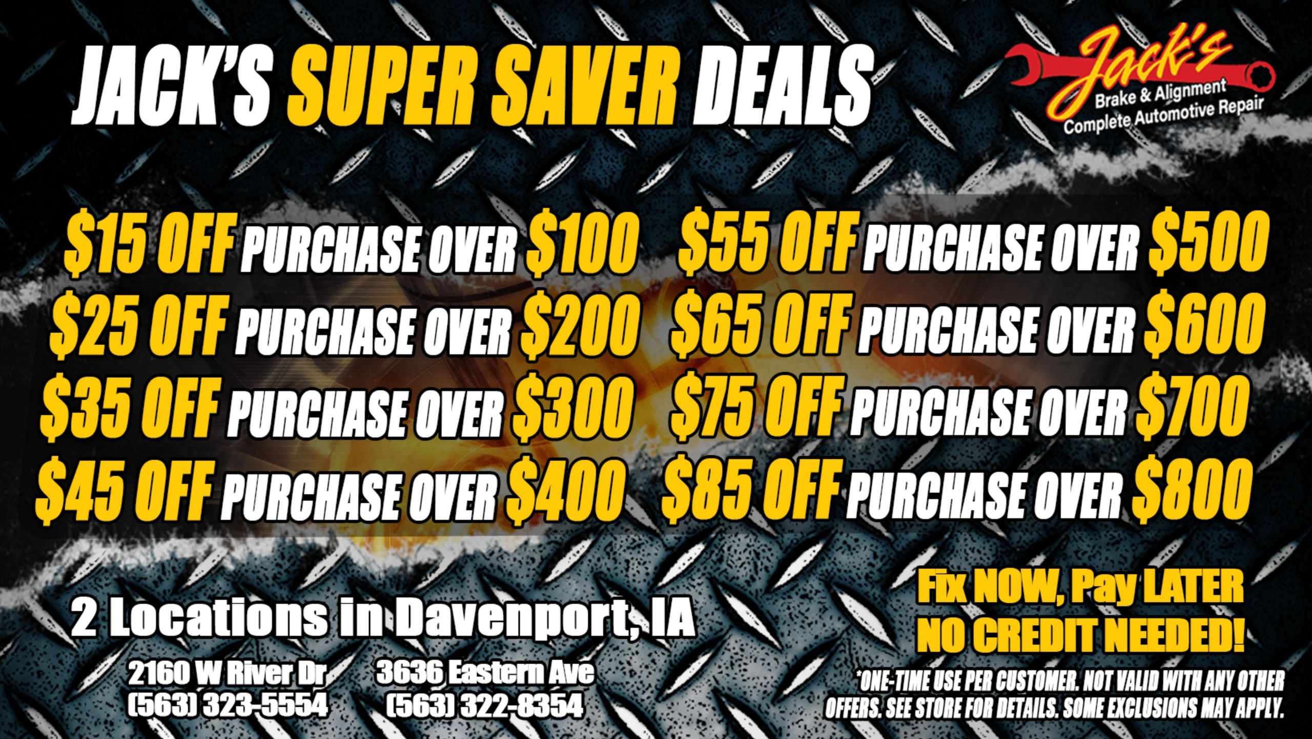 automotive service savings in davenport iowa only at Jack's Brake & Alignment