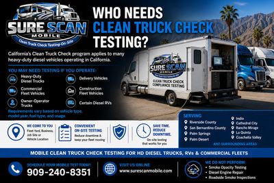 SureScan offers clean truck check testing for heavy-duty diesel vehicles in California.