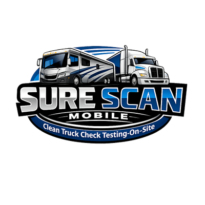 Logo featuring a truck and mobile unit for SureScan Mobile.