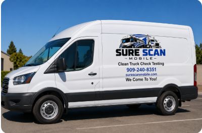 White mobile service van for Sure Scan Mobile truck check testing.