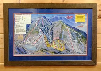 Cannon Mountain ski trail map framed in reclaimed wood.