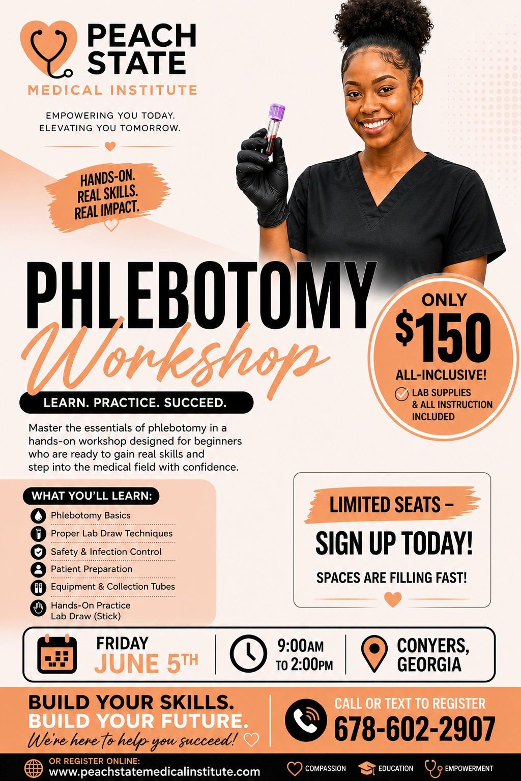 Phlebotomy workshop by Peach State Medical Institute teaches real skills for $150.