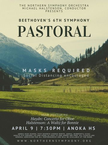 Concert poster. Text with concert details over the background of a field with mountains in the back.