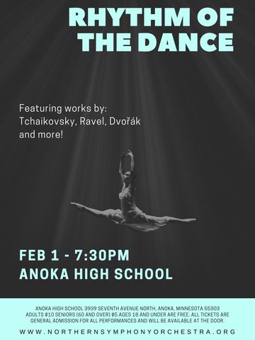 Concert poster. Text with concert details over the background of a ballerina in black and white.