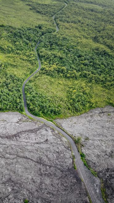 Road over lava flow, Reunion Island, France