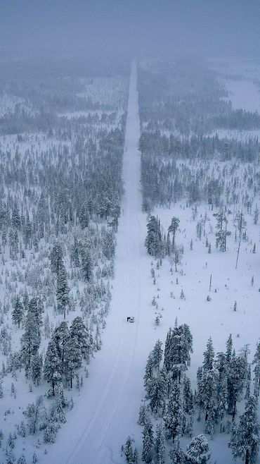 Road in the snow, Lapland, Finland