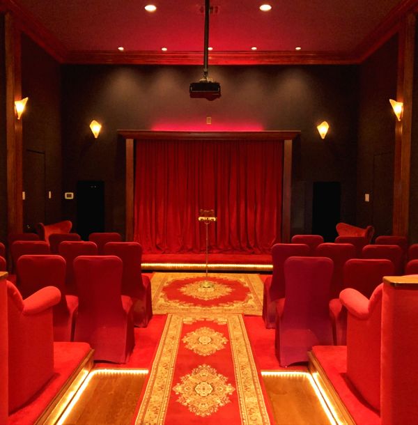The Ruby Chapel, A unique wedding chapel with red & gold interior, also a private movie theater