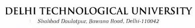 Logo of Delhi Technological University with its address.