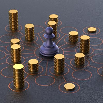 Strategic movement with money symbolizing investing or acquiring companies.