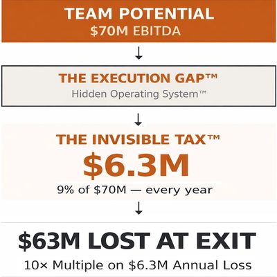 The Invisible Tax: a $70M EBITDA company loses $6.3M a year and $63M at exit.