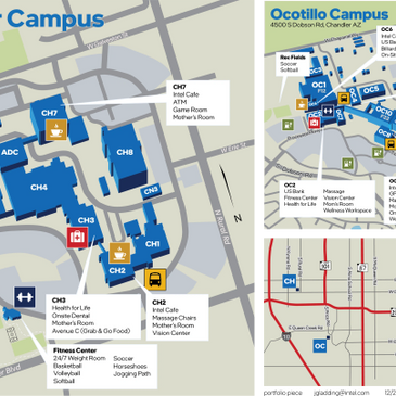 Map of Chandler and Ocotillo Campuses showing buildings, amenities, and key locations in Chandler, AZ.