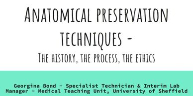 Title slide on anatomical preservation techniques by Georgina Bond.