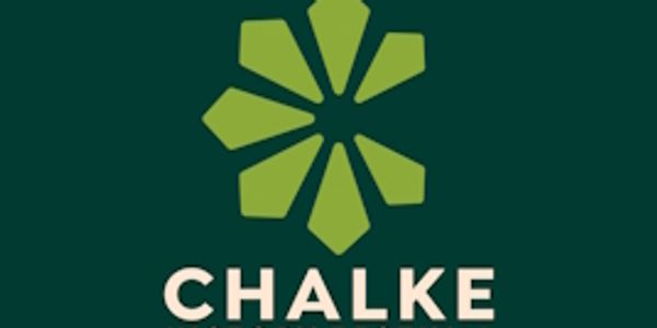 Green geometric flower logo above the text 'CHALKE'.