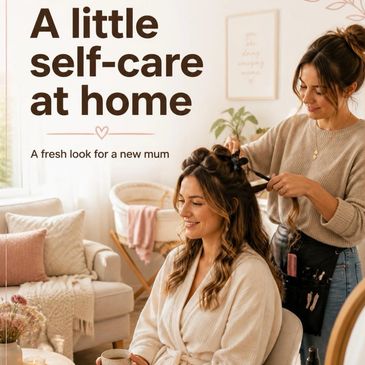 A woman getting her hair styled at home for self-care.