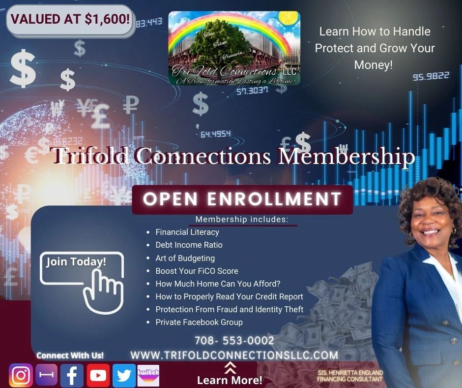Trifold Connections Membership open enrollment for financial literacy and credit improvement.