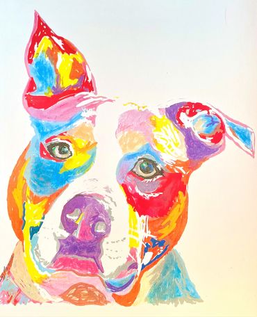 colorful painting of a Pocket Pitbull dog by Wendy Byard