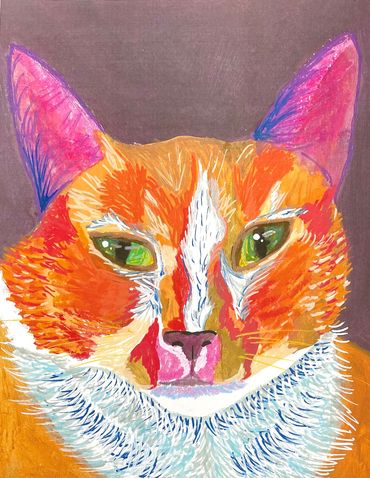colorful painting cat Tabby cat. wendy byard. wordgirlmarketing.com