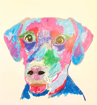 colorful painting of Labrador. wendy byard. wordgirlmarketing.com