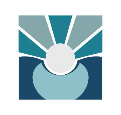 Abstract geometric design with blue and teal shapes.
