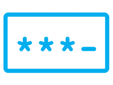 Blue password input field with masked characters and underscore.