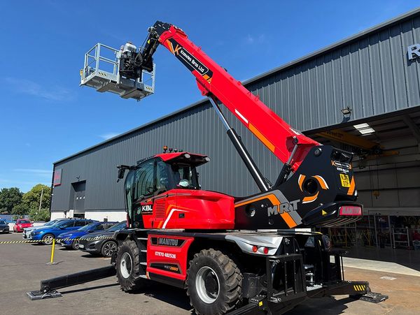 KBL's Manitou MRT2660 rotating telehandler in front of RED engineering in Hexham