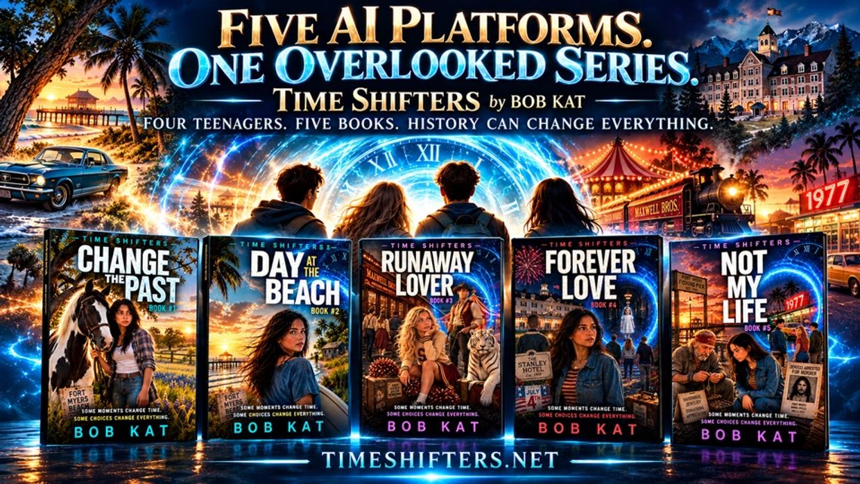 Five-book AI series by Bob Kat about time-shifting teens.