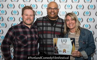 Portland Comedy Film Festival Director Mikel Fair with Goddaughter Rebecca and her husband Hutch.