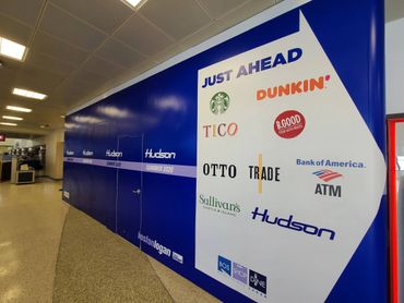 Temporary adhesive vinyl wall graphics at O'hare airport.
