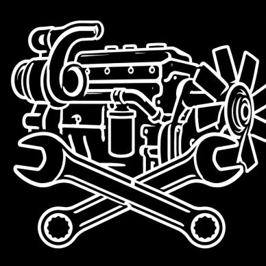 Engine with crossed wrenches illustration.