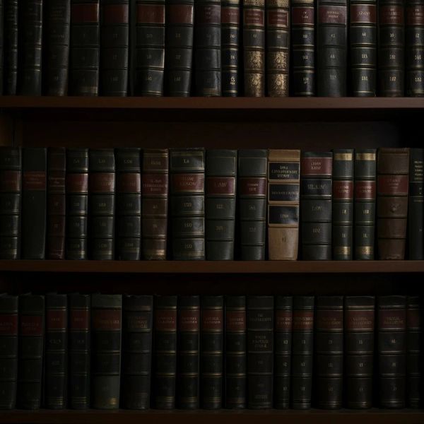 Dark wooden shelves filled with old, leather-bound books.