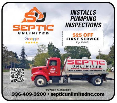 septic unlimited installs pumping inspections rural hall Winston Salem Forsyth county
