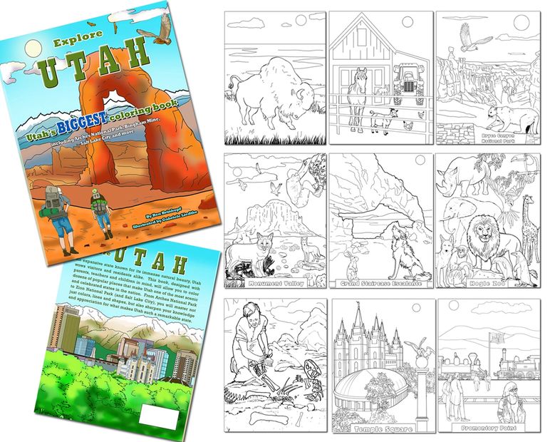 Coloring book illustrations, black and white, Texas, realistic, outline,