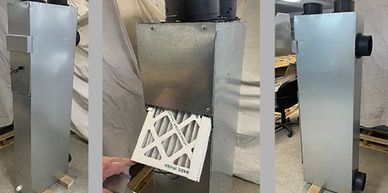 The BPE- CE-MIR-200i  vertical air exchanger. Fans, filters, controls built into unit. ERV